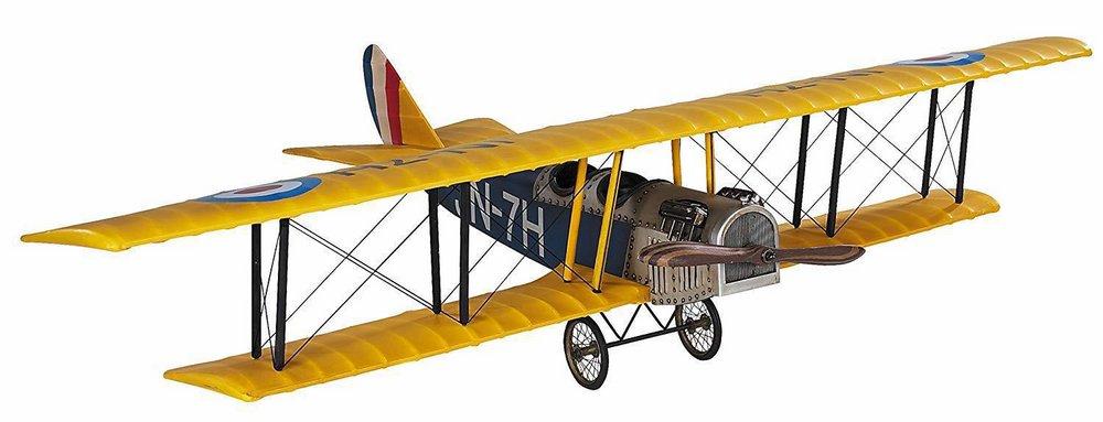 Authentic Models Americas Blue/Yellow 7 x 20 x 31-1/2 in. Classic Barnstormer Hand Built Airplane Model 