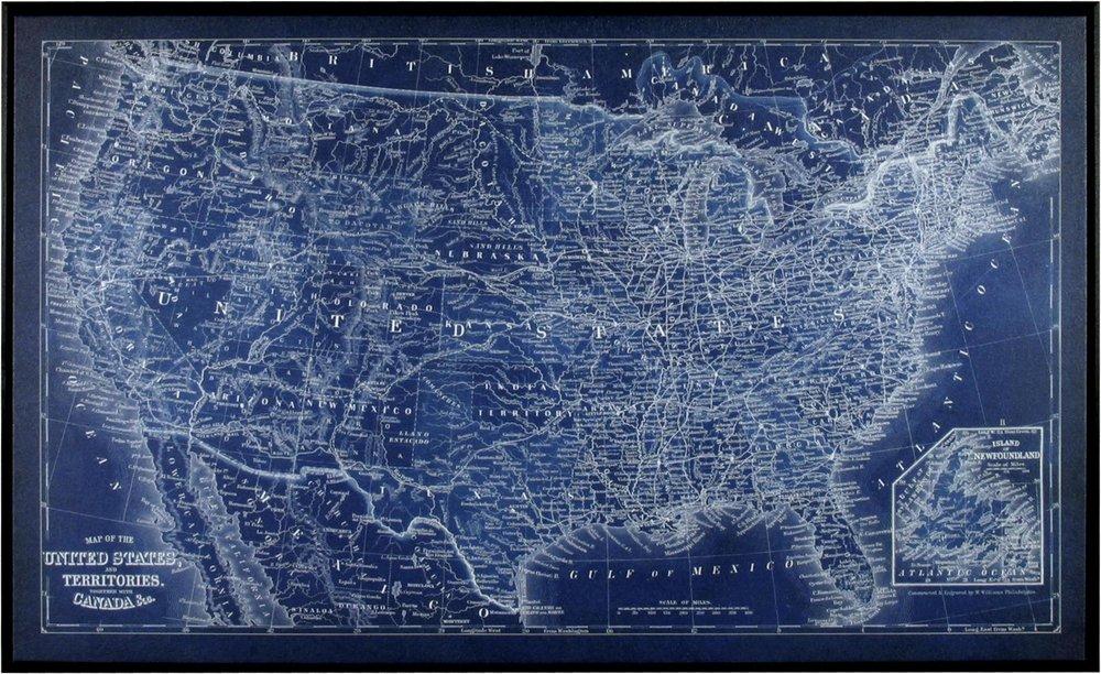 Picture Source Somerset 37 in. US Map Blueprint Wall Frame 