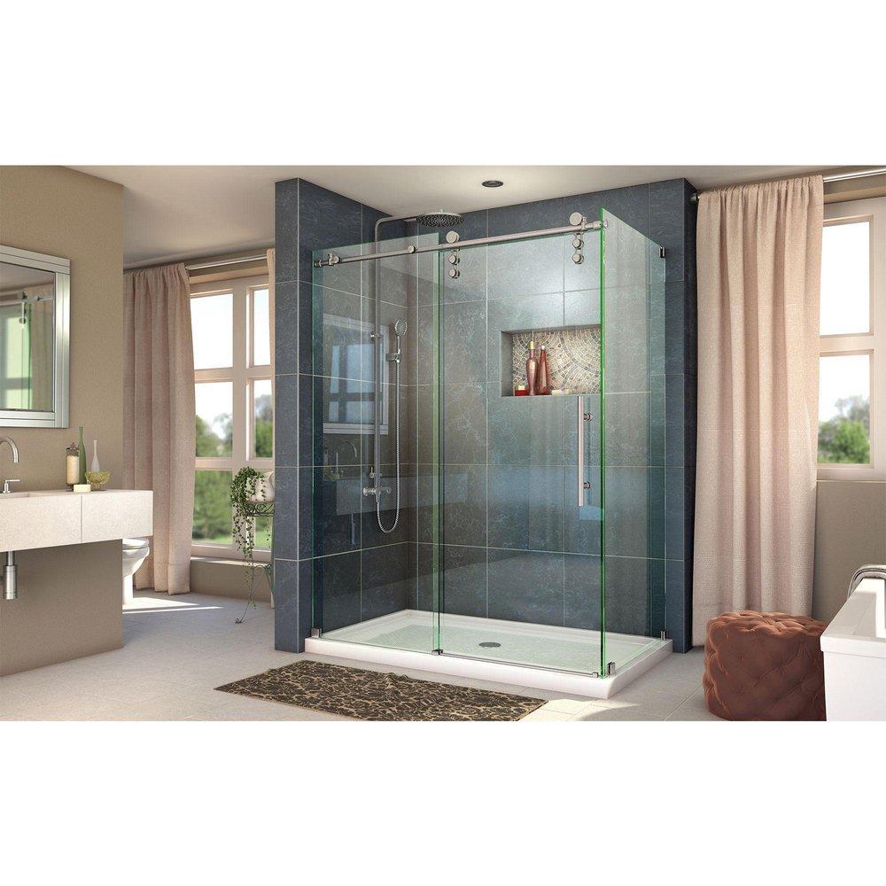 DreamLine Brushed Stainless Steel 60-3/8 in. Frameless Sliding Shower Enclosure with Clear Tempered Glass 
