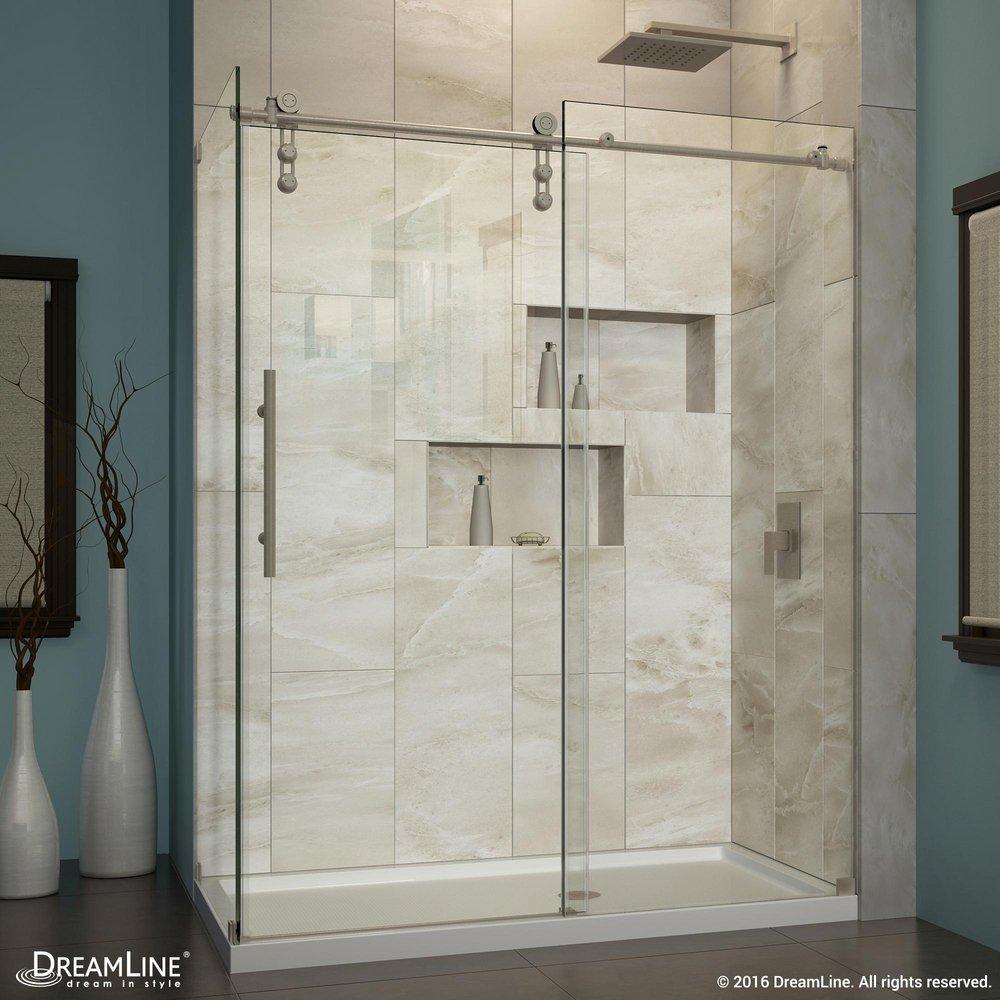 DreamLine Brushed Stainless Steel 60-3/8 in. Frameless Sliding Shower Enclosure with Clear Tempered Glass 
