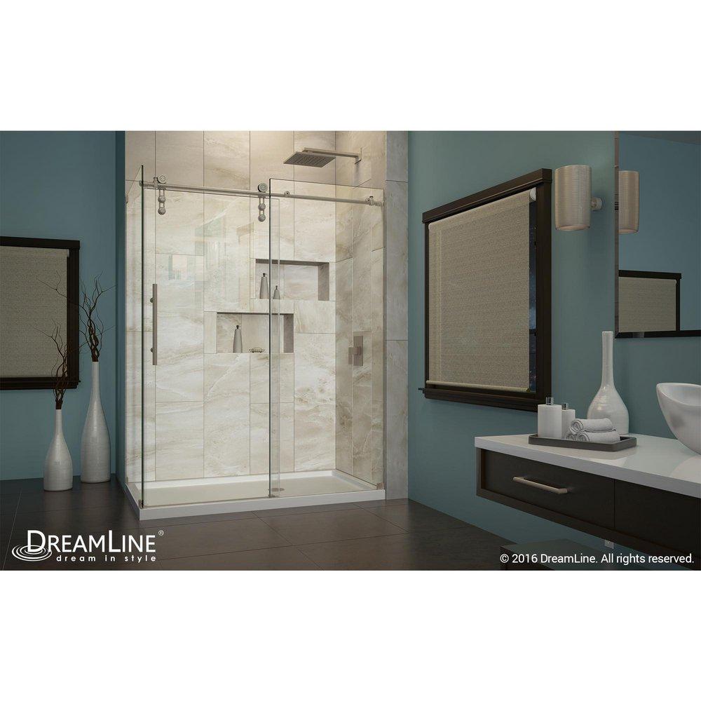 DreamLine Brushed Stainless Steel 60-3/8 in. Frameless Sliding Shower Enclosure with Clear Tempered Glass 