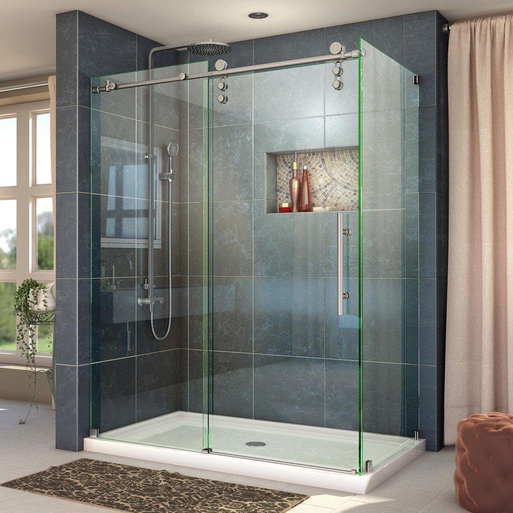 DreamLine Brushed Stainless Steel 60-3/8 in. Frameless Sliding Shower Enclosure with Clear Tempered Glass 