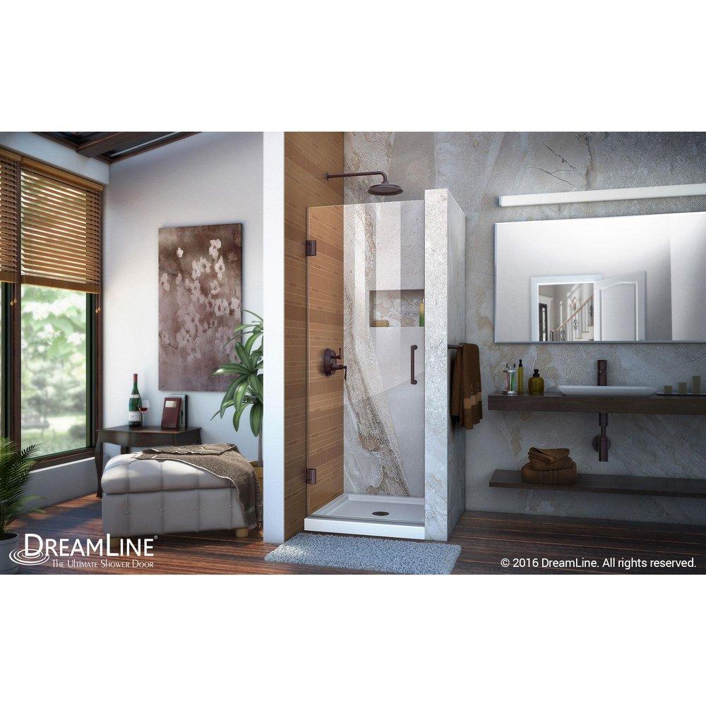 DreamLine Oil Rubbed Bronze 27 in. Frameless Hinged Shower Door with Clear Glass 