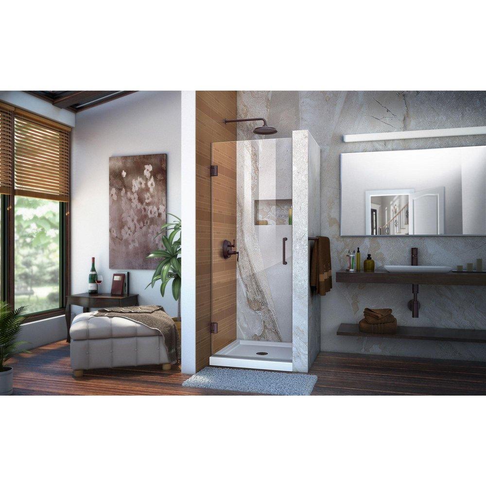 DreamLine Oil Rubbed Bronze 27 in. Frameless Hinged Shower Door with Clear Glass 