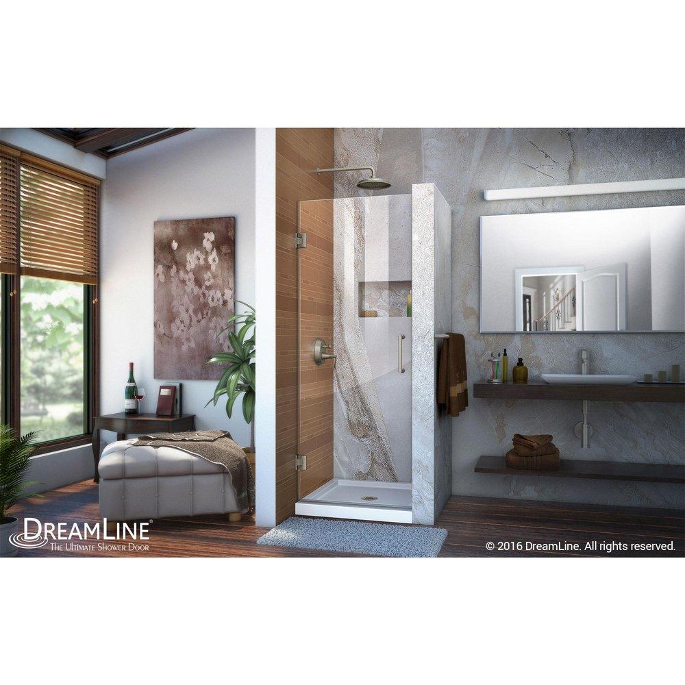 DreamLine Brushed Nickel 29 in. Frameless Hinged Shower Door with Clear Glass 
