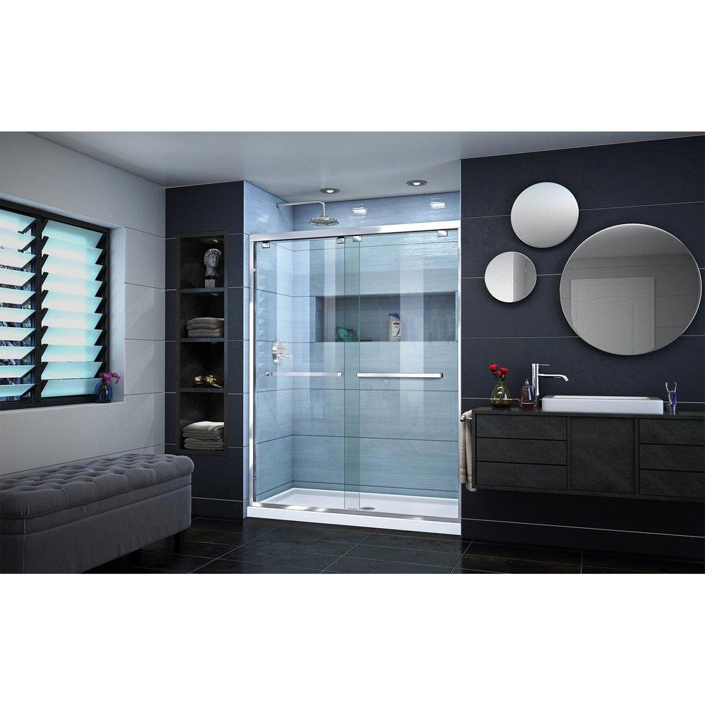 DreamLine Chrome 54 in. Frameless Bypass Sliding Shower Door with Clear Glass 