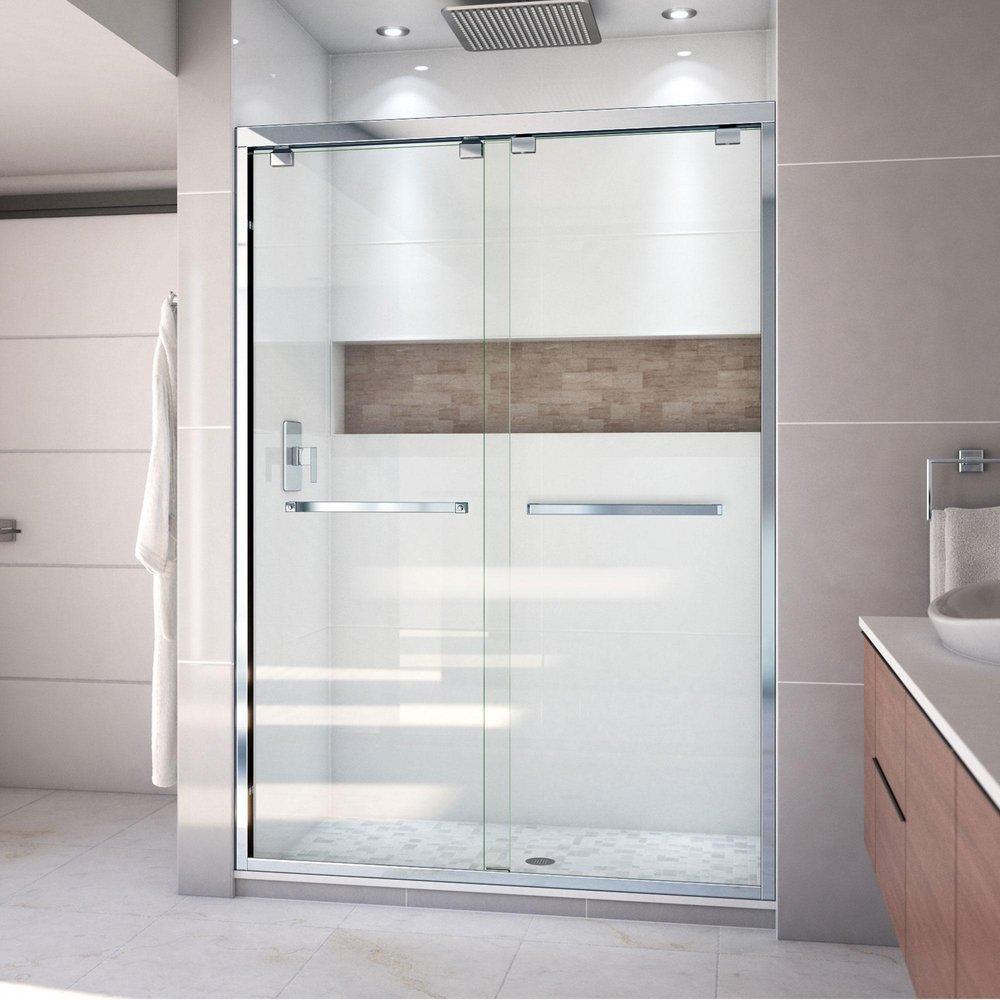 DreamLine Chrome 54 in. Frameless Bypass Sliding Shower Door with Clear Glass 