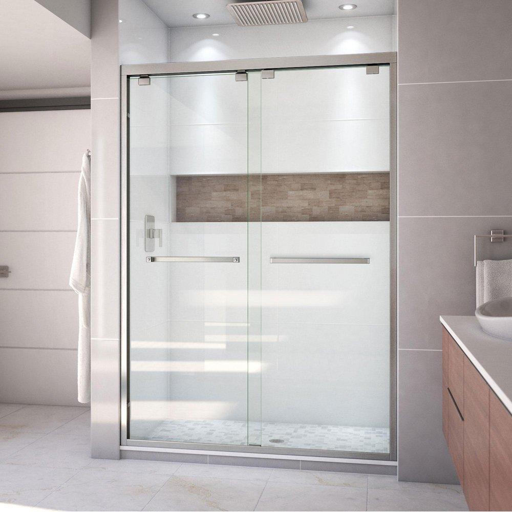 DreamLine Brushed Nickel 54 in. Frameless Bypass Sliding Shower Door with Clear Glass 