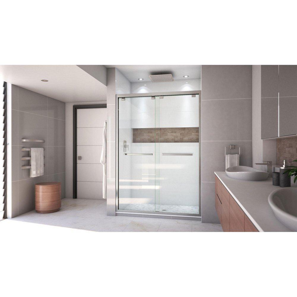 DreamLine Brushed Nickel 54 in. Frameless Bypass Sliding Shower Door with Clear Glass 