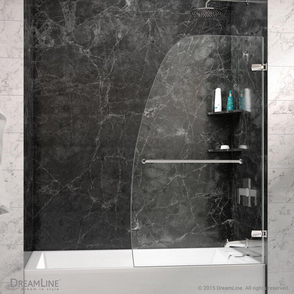DreamLine Chrome 34 in. Frameless Hinged Tub and Shower Door with Clear Tempered Glass 