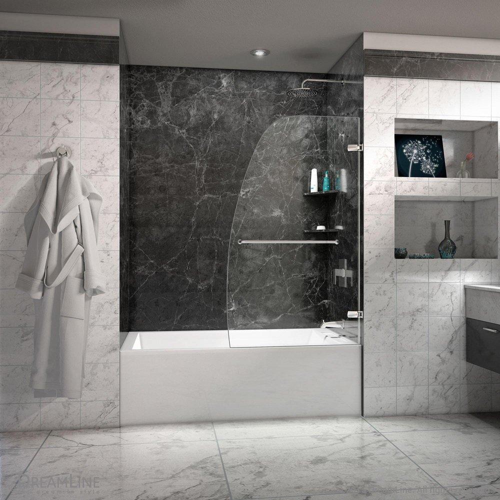 DreamLine Chrome 34 in. Frameless Hinged Tub and Shower Door with Clear Tempered Glass 