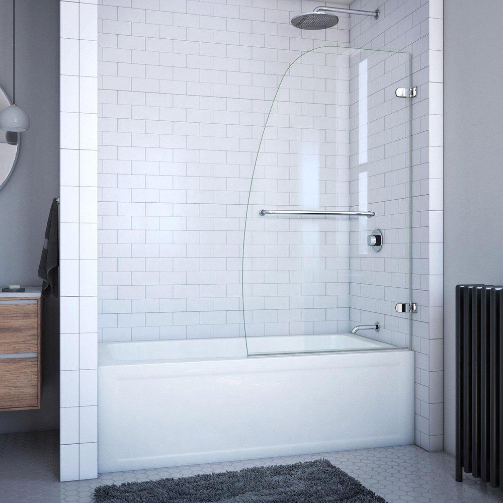DreamLine Chrome 34 in. Frameless Hinged Tub and Shower Door with Clear Tempered Glass 