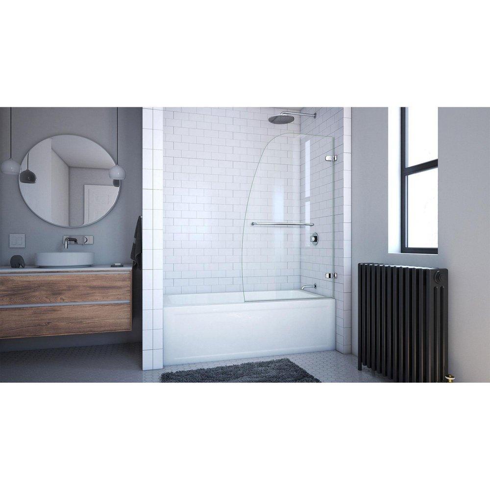 DreamLine Chrome 34 in. Frameless Hinged Tub and Shower Door with Clear Tempered Glass 