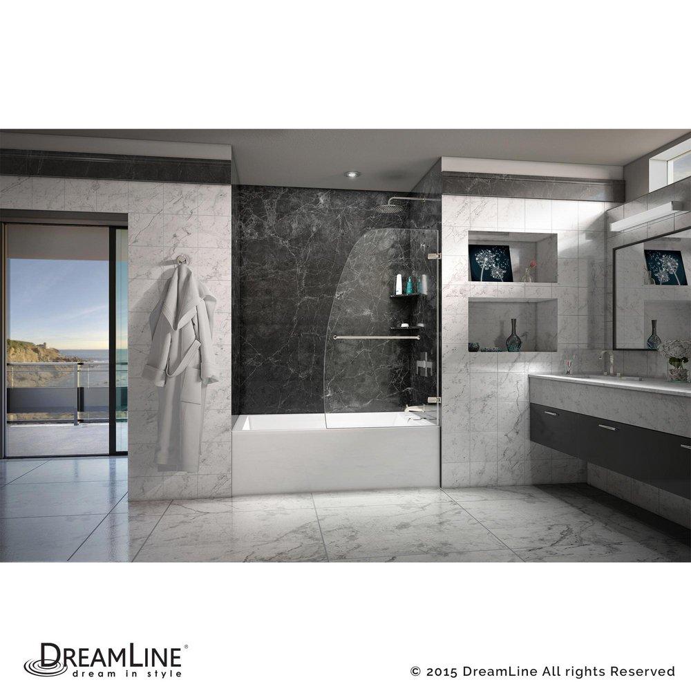 DreamLine Brushed Nickel 34 in. Frameless Hinged Tub and Shower Door with Clear Tempered Glass 