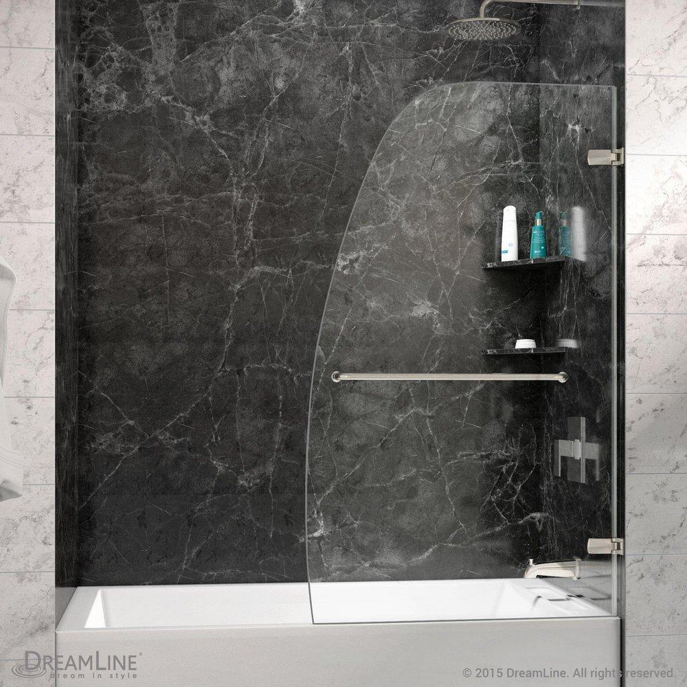 DreamLine Brushed Nickel 34 in. Frameless Hinged Tub and Shower Door with Clear Tempered Glass 