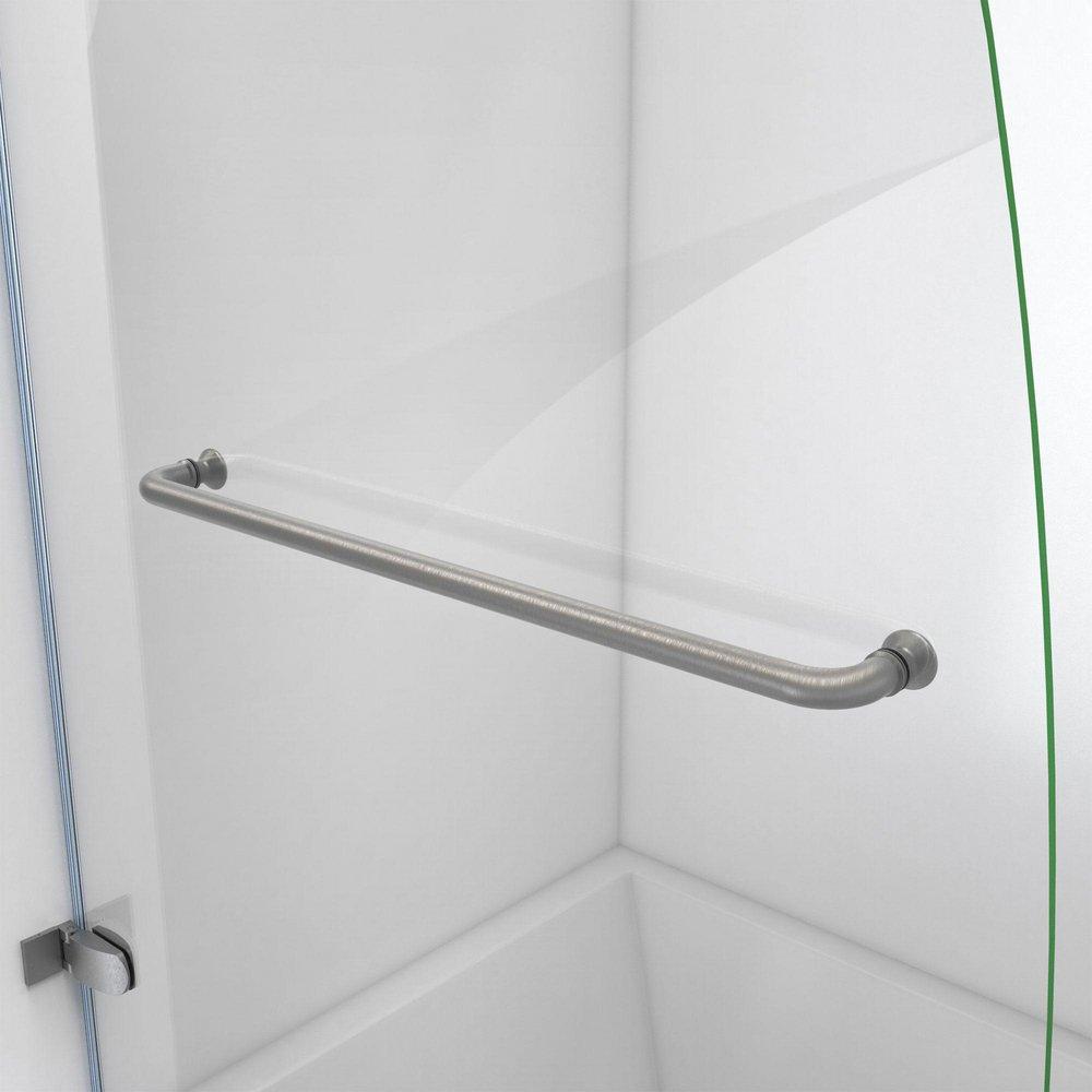 DreamLine Brushed Nickel 34 in. Frameless Hinged Tub and Shower Door with Clear Tempered Glass 