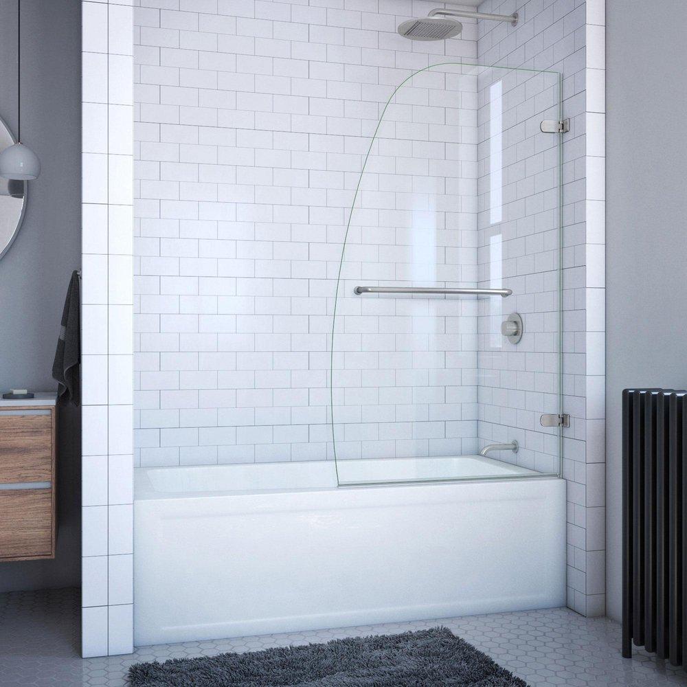 DreamLine Brushed Nickel 34 in. Frameless Hinged Tub and Shower Door with Clear Tempered Glass 