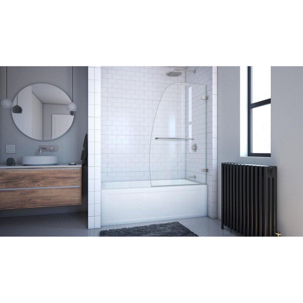 DreamLine Brushed Nickel 34 in. Frameless Hinged Tub and Shower Door with Clear Tempered Glass 