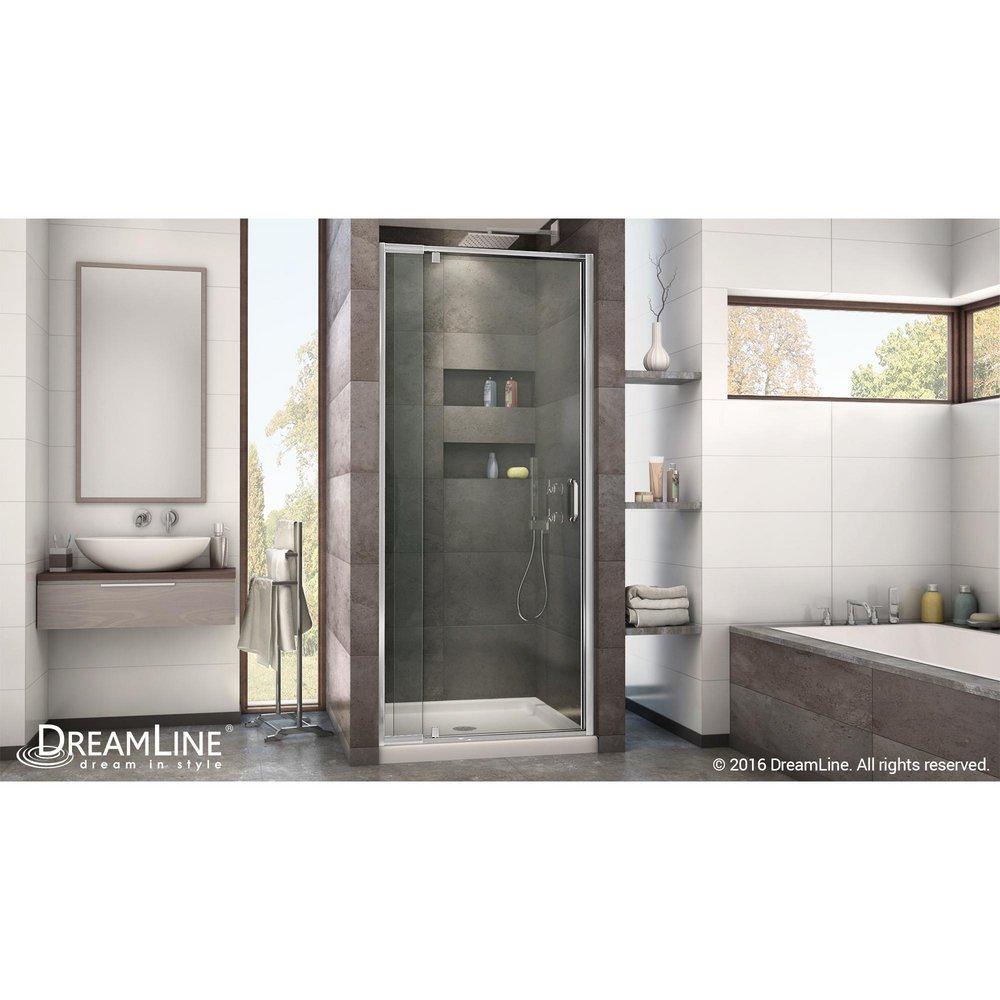 DreamLine Chrome 36 in. Frameless Pivot Shower Door with Clear Tempered Glass 