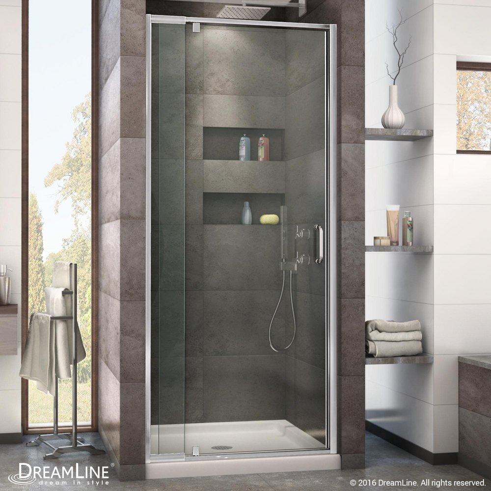 DreamLine Chrome 36 in. Frameless Pivot Shower Door with Clear Tempered Glass 