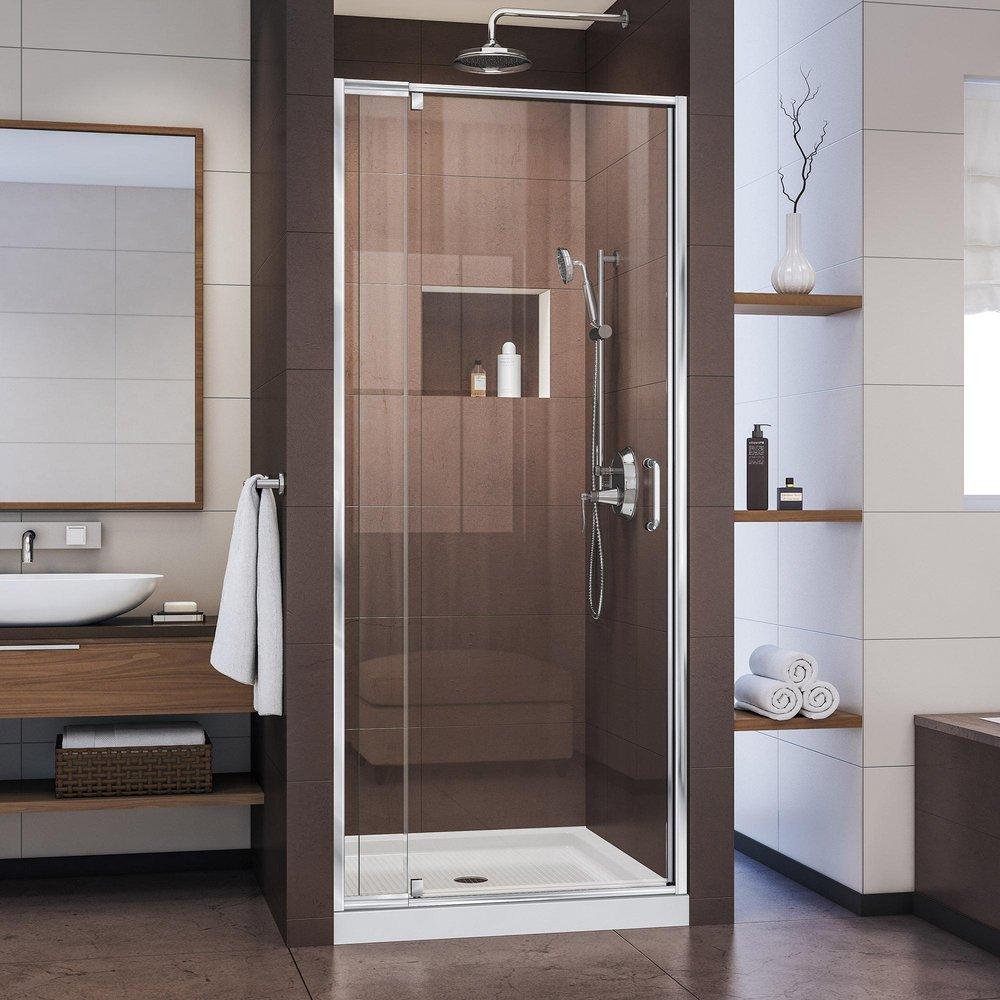 DreamLine Chrome 36 in. Frameless Pivot Shower Door with Clear Tempered Glass 