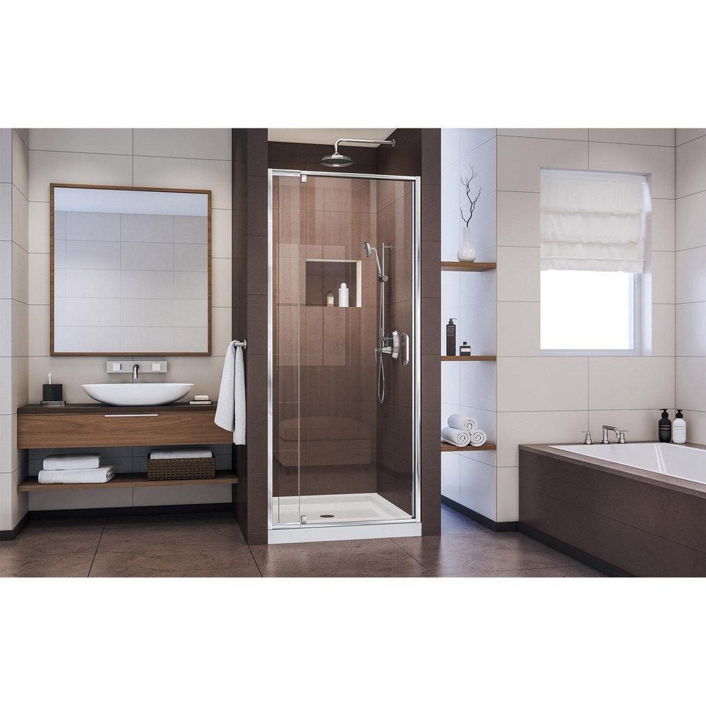 DreamLine Chrome 36 in. Frameless Pivot Shower Door with Clear Tempered Glass 