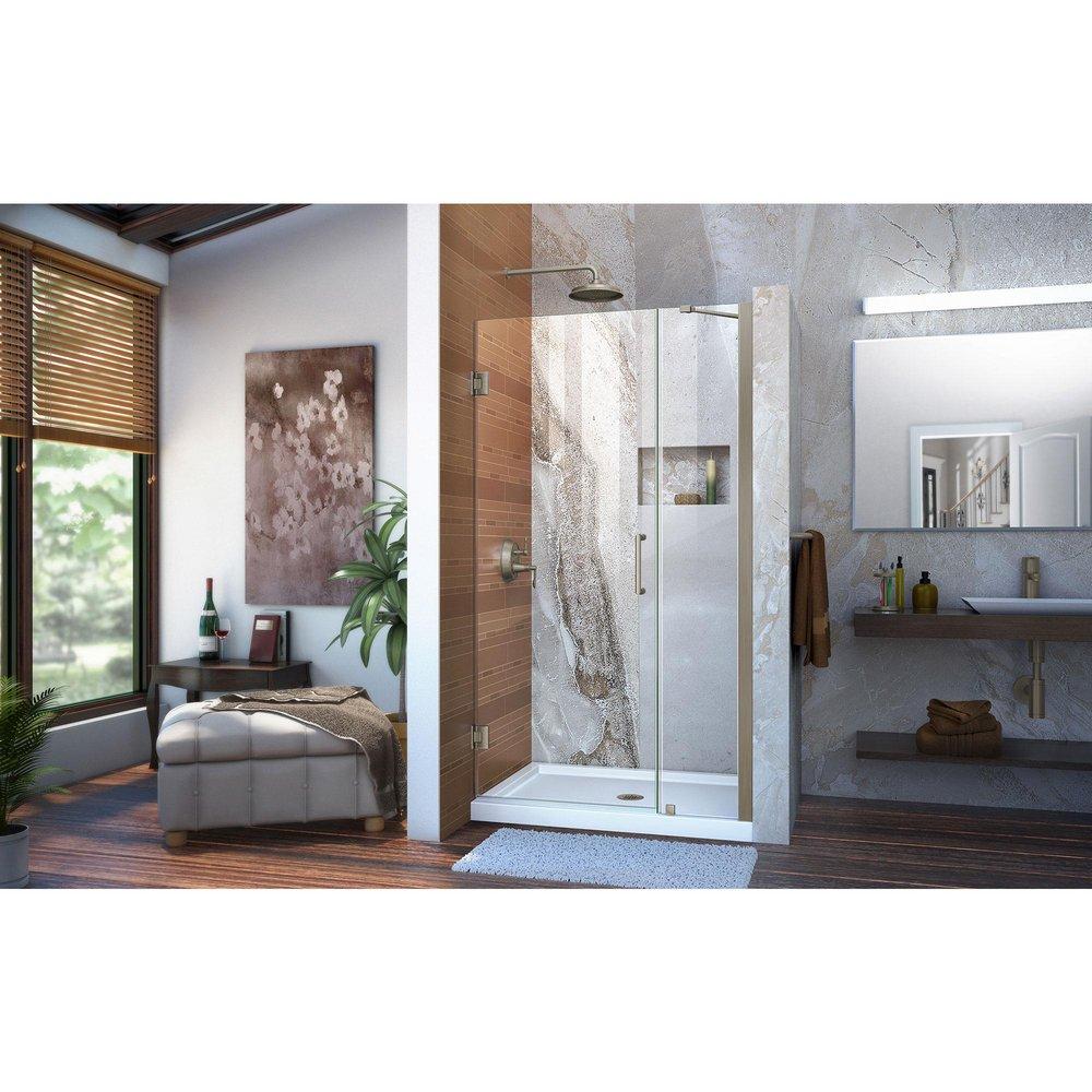 DreamLine Brushed Nickel 40 in. Frameless Hinged Shower Door with Clear Glass 