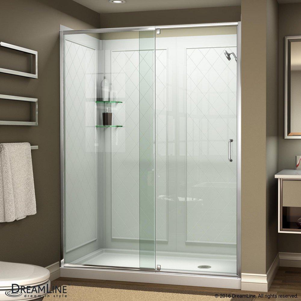 DreamLine Chrome 60 in. Frameless Pivot Shower Door with Clear Tempered Glass 