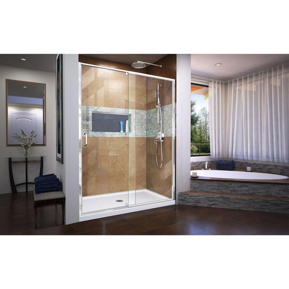 DreamLine Chrome 60 in. Frameless Pivot Shower Door with Clear Tempered Glass 