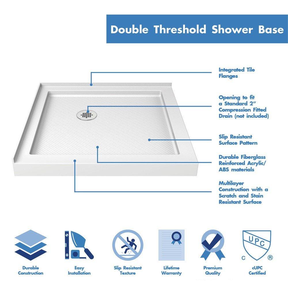 DreamLine White 36 x 36 in. Double Threshold Shower Base with Corner Drain 