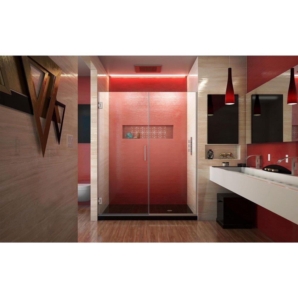 DreamLine Brushed Nickel 58-1/2 in. Frameless Hinged Shower Door with Clear Tempered Glass 