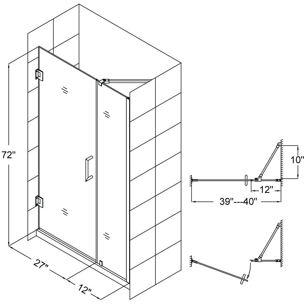 DreamLine Chrome 40 in. Frameless Hinged Shower Door with Clear Glass 