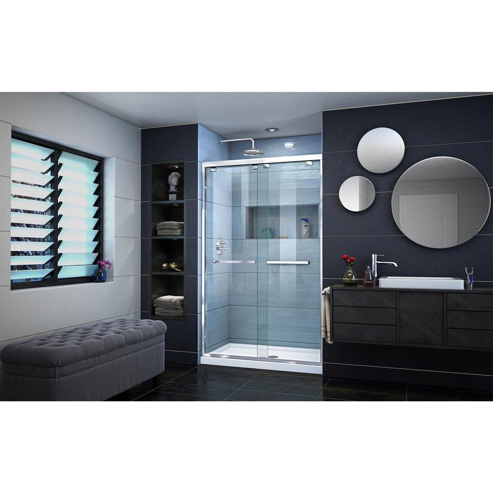 DreamLine Chrome 48 in. Frameless Bypass Sliding Shower Door with Clear Glass 