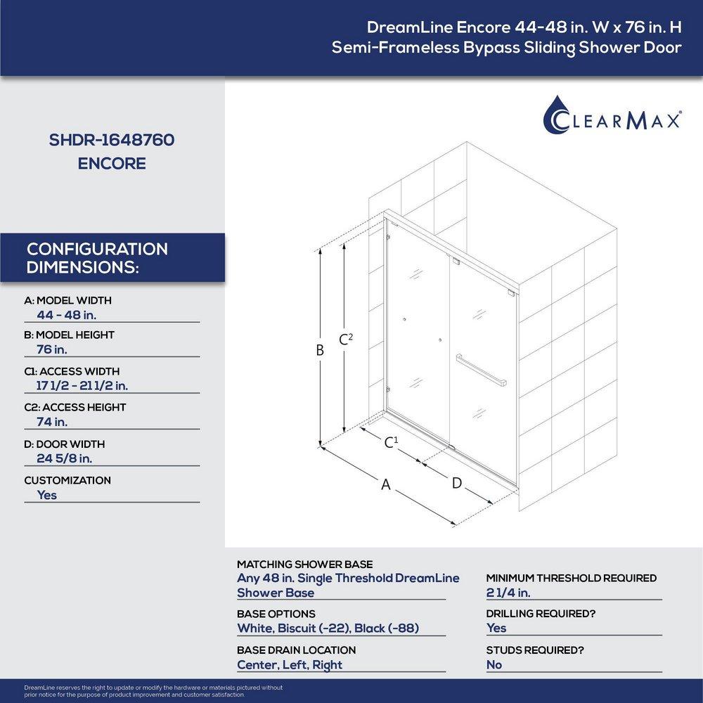 DreamLine Chrome 48 in. Frameless Bypass Sliding Shower Door with Clear Glass 