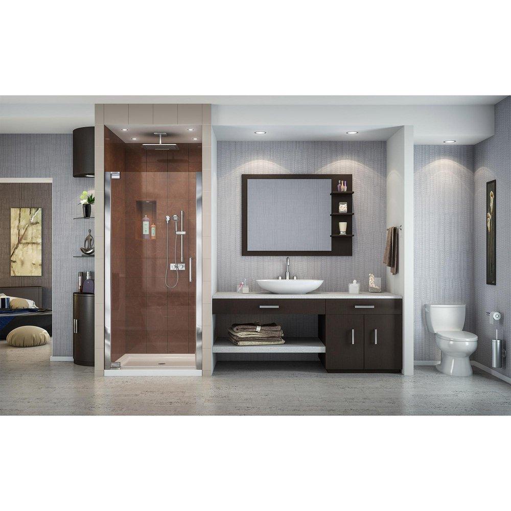 DreamLine Chrome 32-1/2 in. Frameless Pivot Shower Door with Tempered Glass 