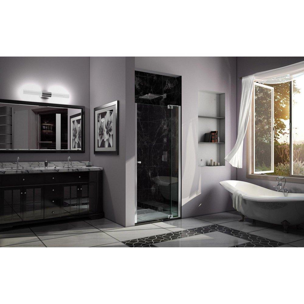 DreamLine Chrome 31 in. Frameless Pivot Shower Door with Clear Tempered Glass 