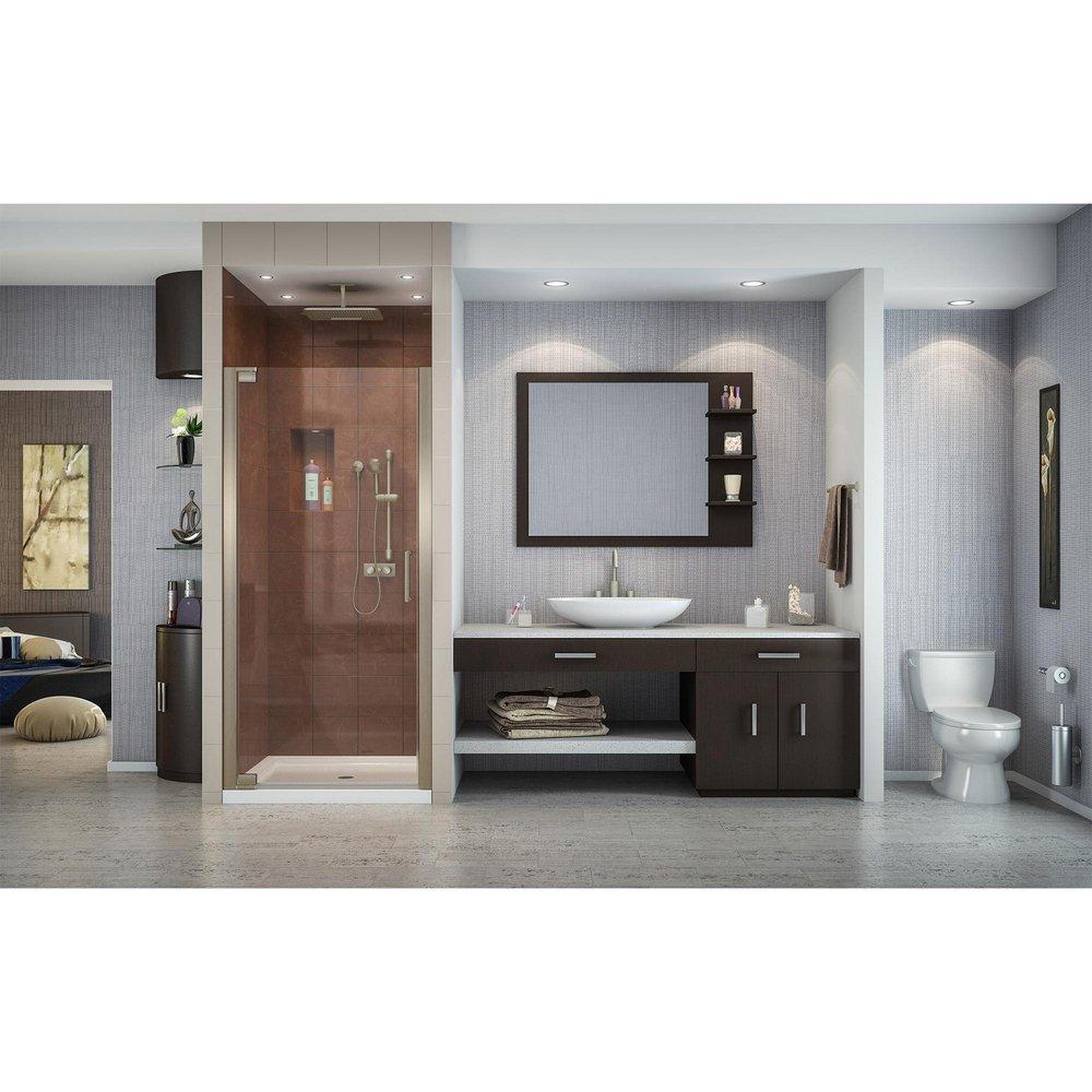 DreamLine Brushed Nickel 34-1/4 in. Frameless Pivot Shower Door with Tempered Glass 