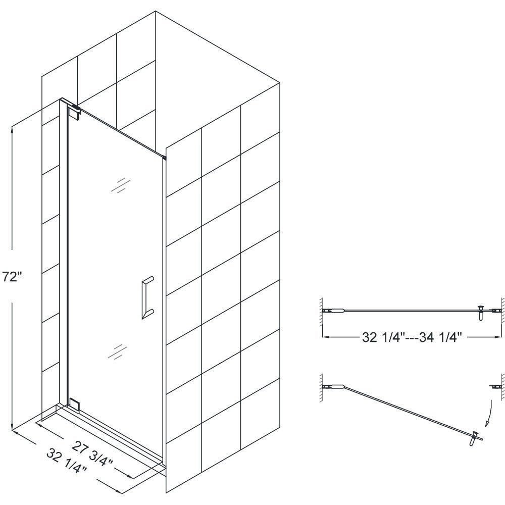 DreamLine Brushed Nickel 34-1/4 in. Frameless Pivot Shower Door with Tempered Glass 