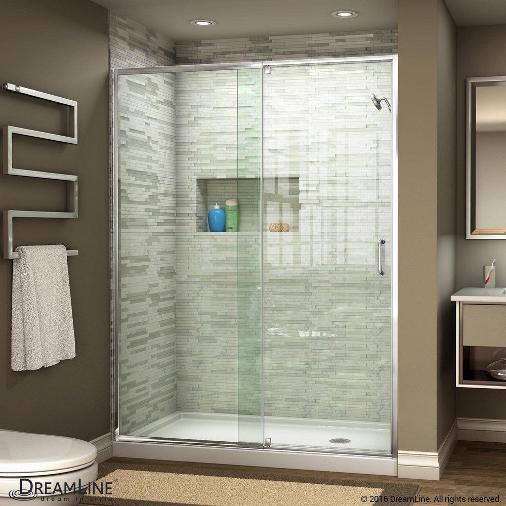 DreamLine Chrome 48 in. Frameless Pivot Shower Door with Clear Tempered Glass 