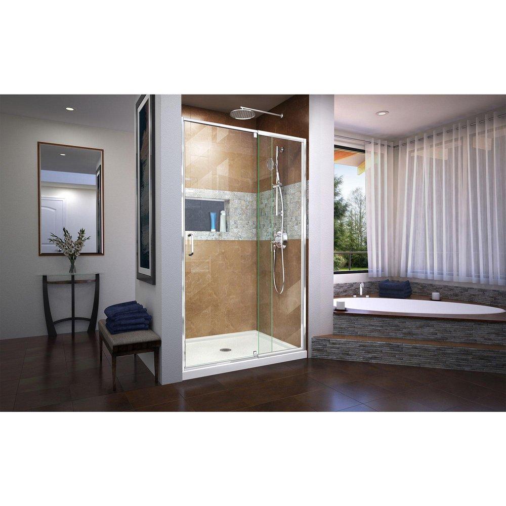 DreamLine Chrome 48 in. Frameless Pivot Shower Door with Clear Tempered Glass 