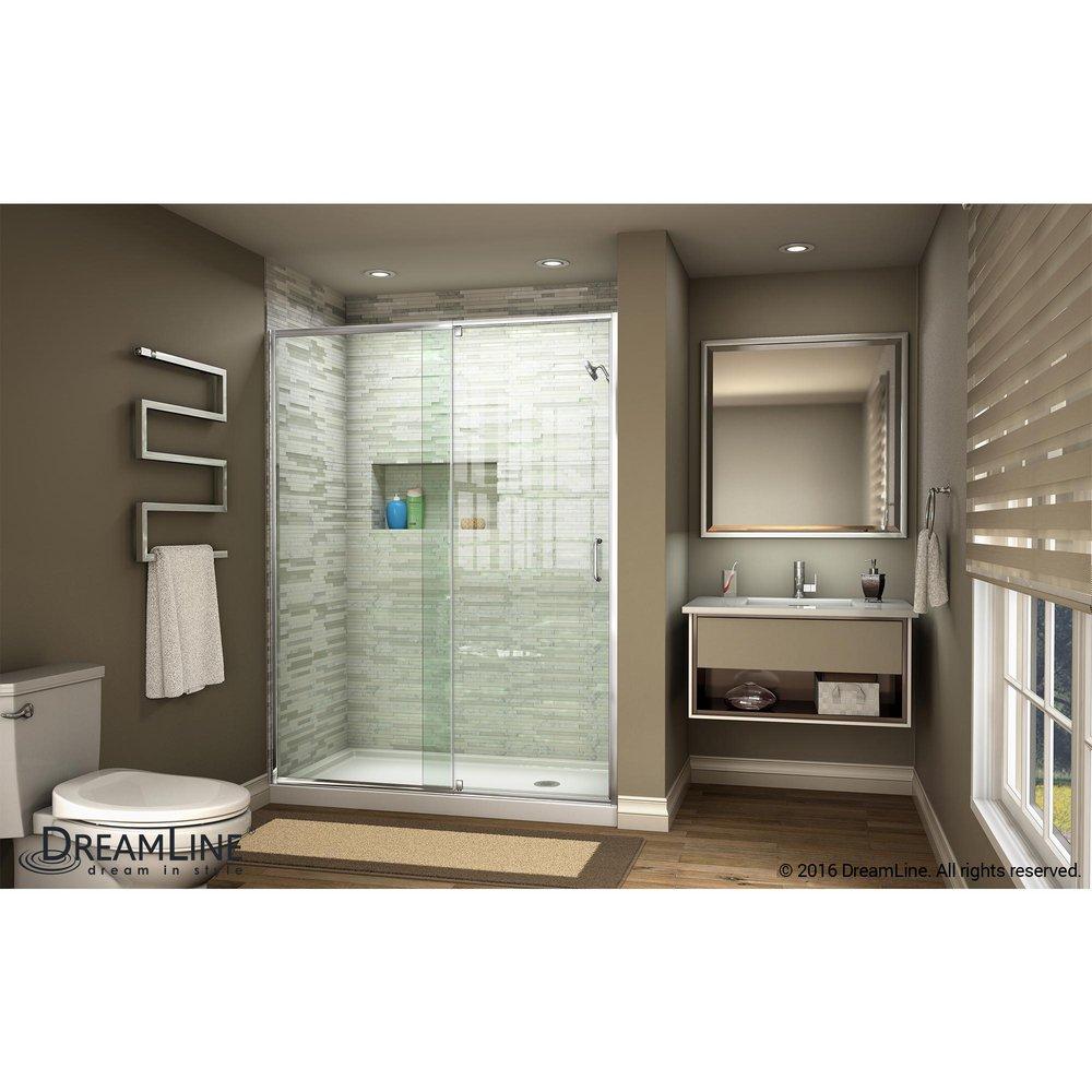 DreamLine Chrome 48 in. Frameless Pivot Shower Door with Clear Tempered Glass 