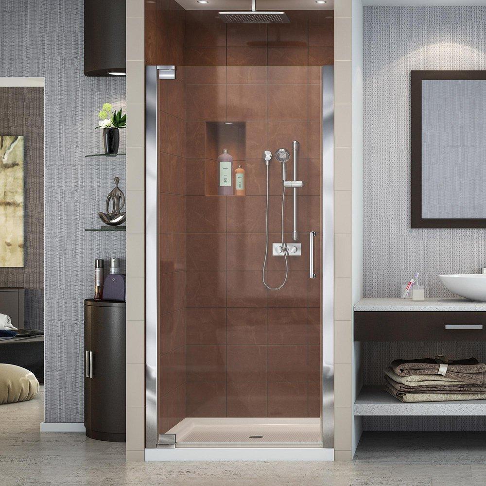 DreamLine Chrome 34-1/4 in. Frameless Pivot Shower Door with Tempered Glass 