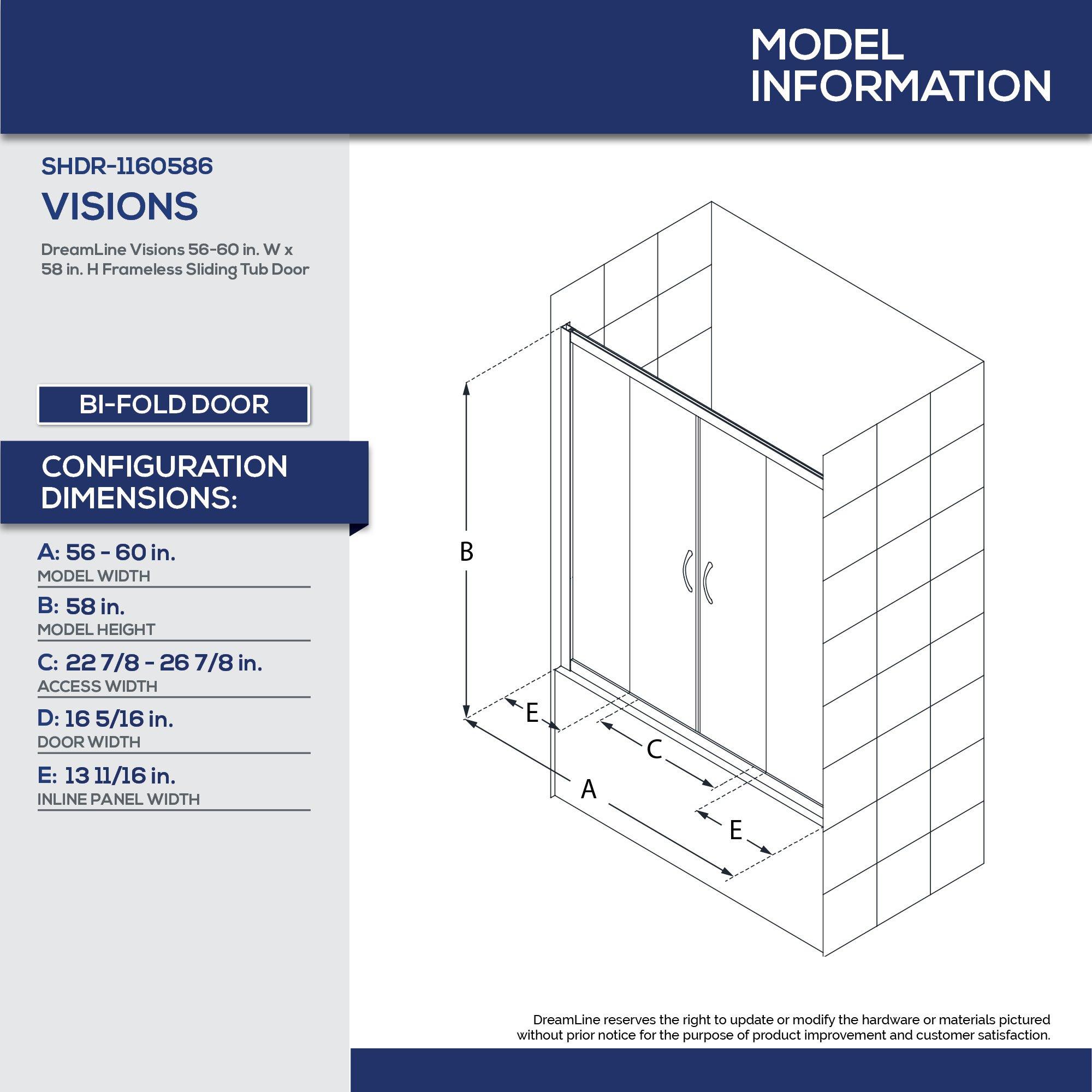 DreamLine Chrome 60 in. Frameless Sliding Tub and Shower Door with Clear Glass 