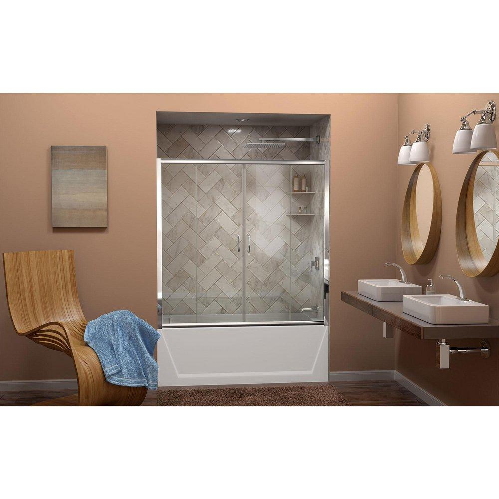 DreamLine Chrome 60 in. Frameless Sliding Tub and Shower Door with Clear Glass 