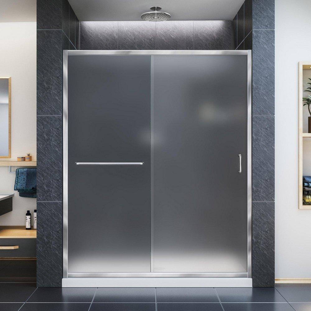 DreamLine Chrome 60 in. Frameless Sliding Shower Door with Frosted Glass 