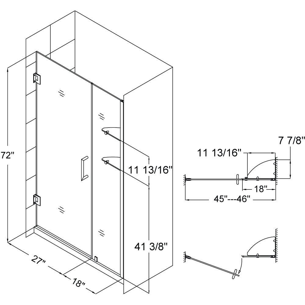 DreamLine Brushed Nickel 46 in. Frameless Hinged Shower Door with Tempered Glass 