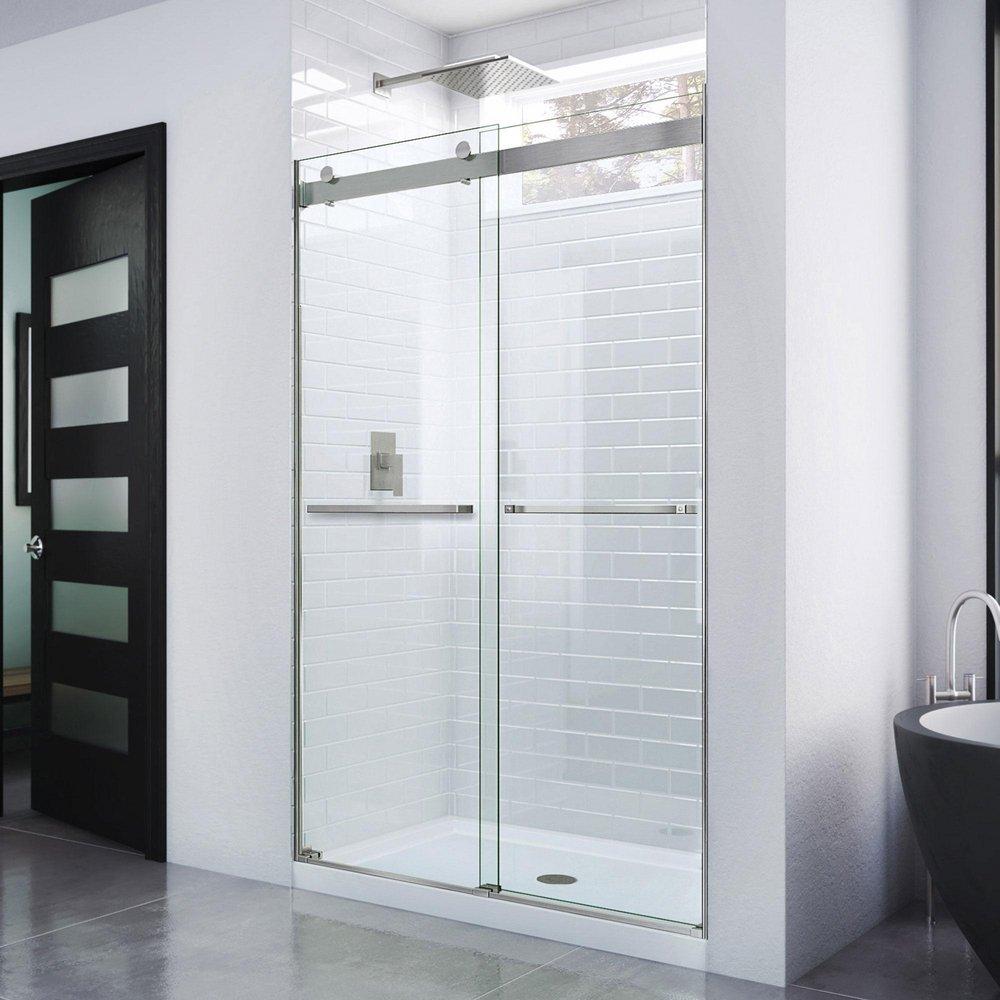 DreamLine Brushed Nickel 48 in. Frameless Bypass Shower Door with Clear Tempered Glass 