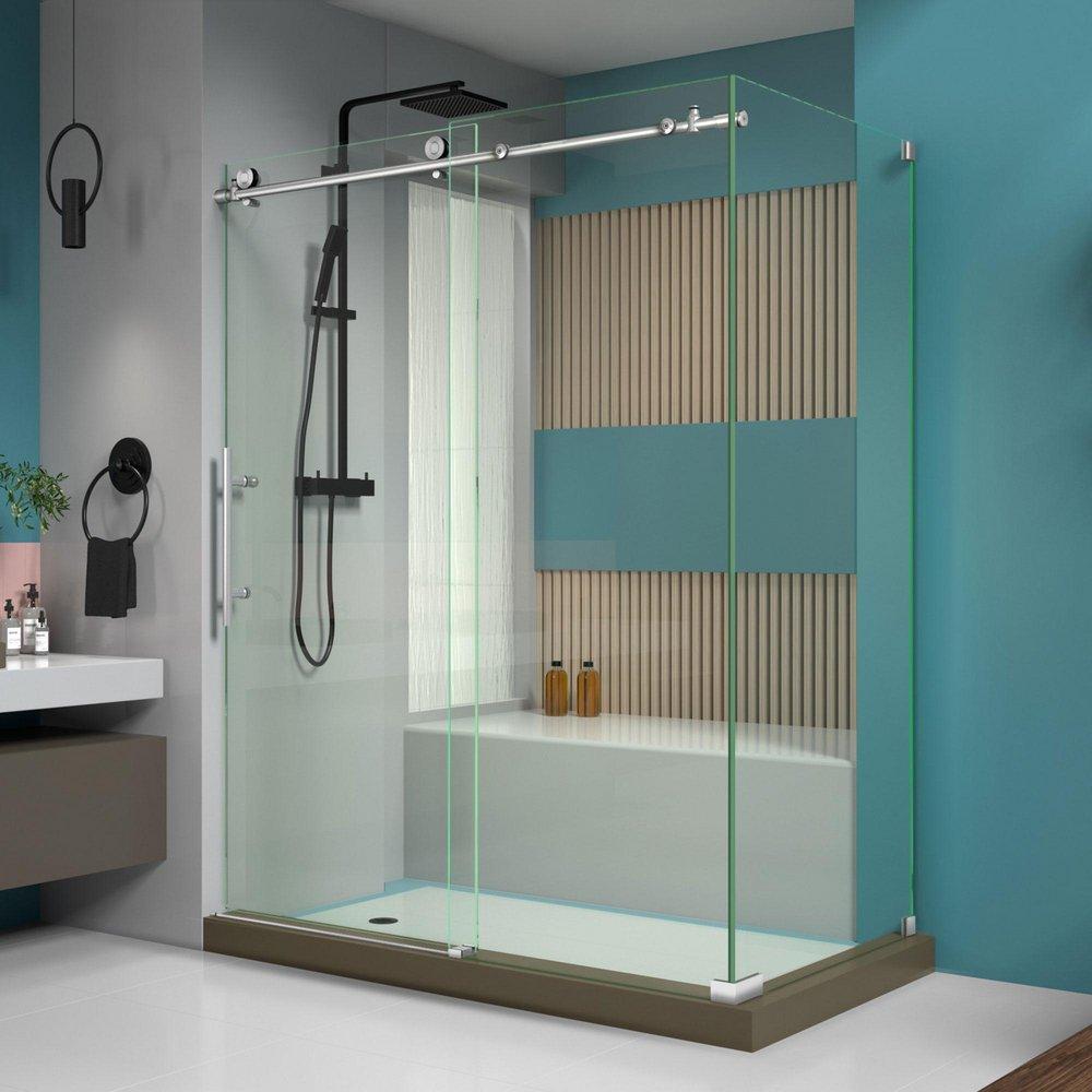DreamLine Brushed Stainless Steel 76 x 34-1/2 in. Frameless Sliding Shower Door 