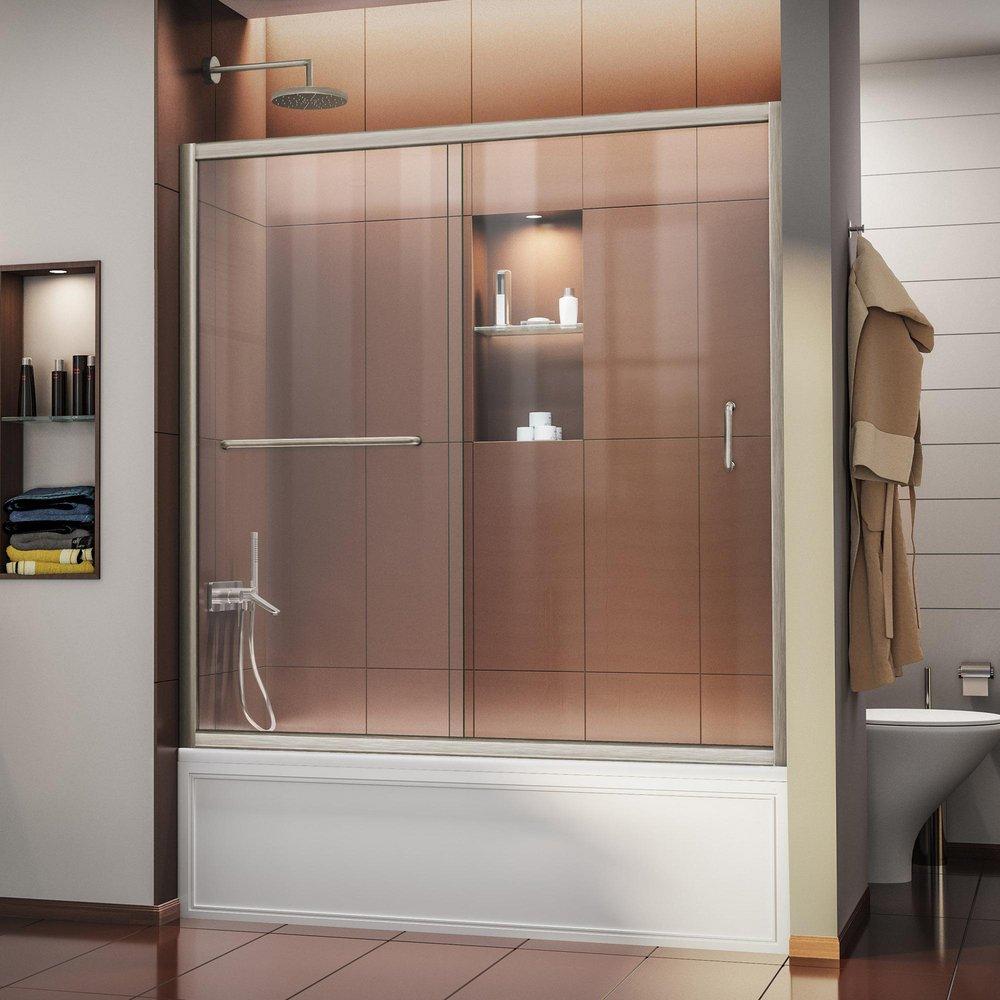 DreamLine Brushed Nickel 60 in. Frameless Sliding Tub and Shower Door with Clear Glass 