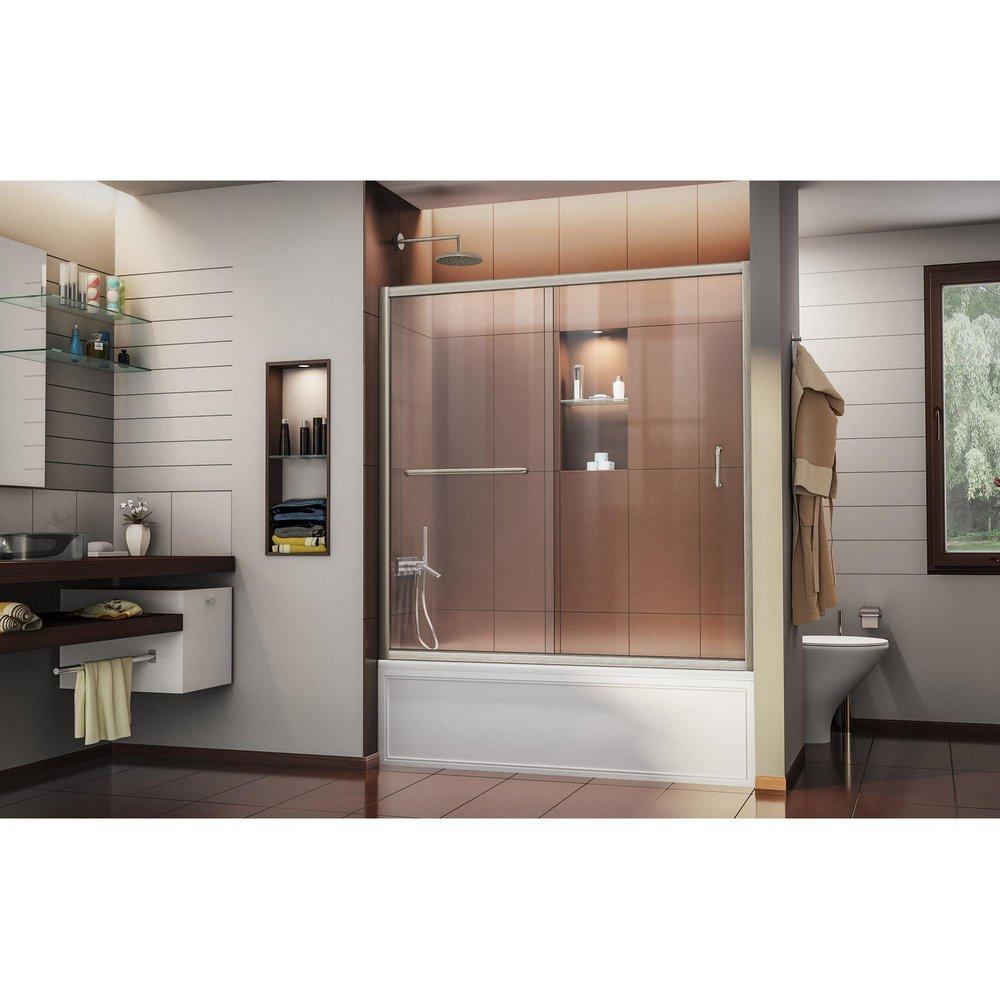 DreamLine Brushed Nickel 60 in. Frameless Sliding Tub and Shower Door with Clear Glass 